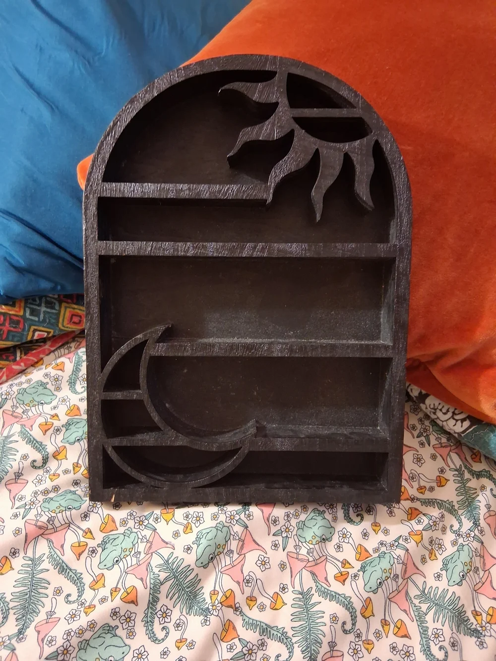 Celestial Sun & Moon Wooden Curio Shelf